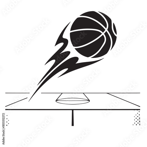 Basketball dunking through the hoop with speed and energy