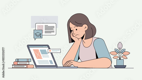 Student Studying and Doing Schoolwork with Laptop at Home in Daylight