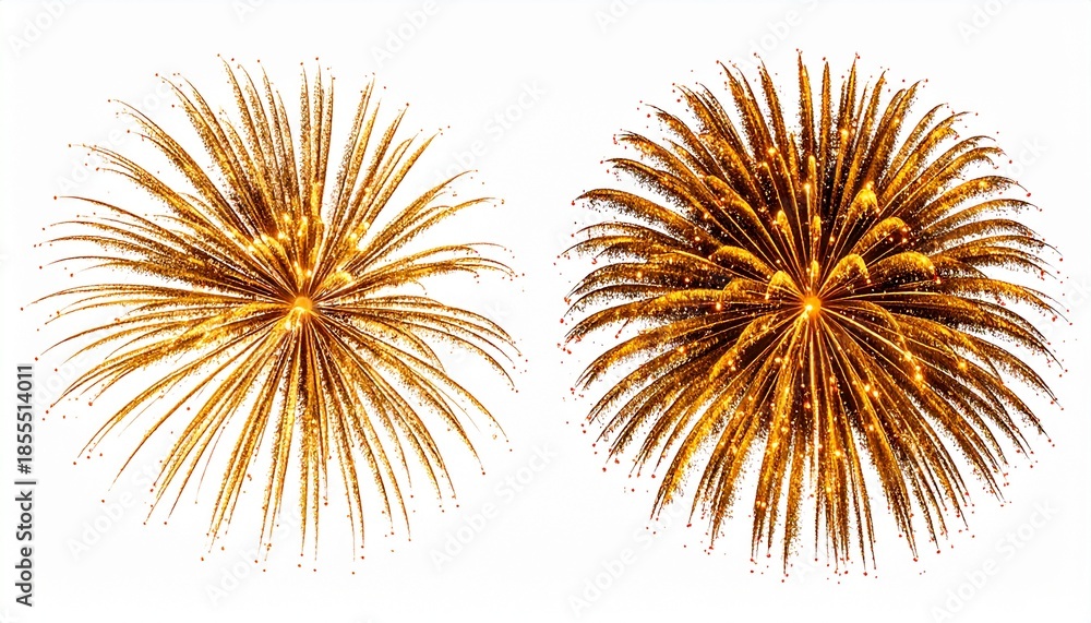 Fototapeta premium Golden Fireworks Isolated on White Background