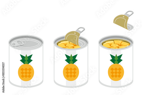 缶切り不要のカットパインの缶詰を開けるイラスト