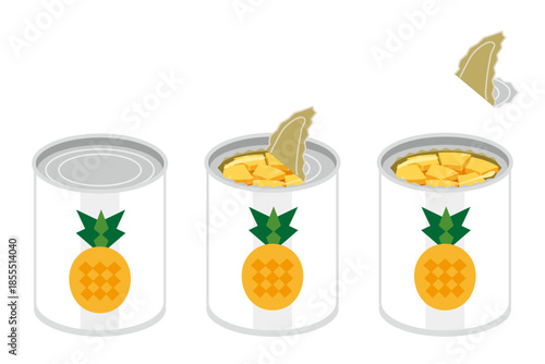 カットパインの缶詰を開けるイラスト