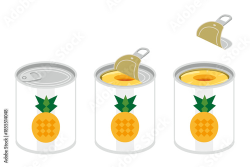 缶切り不要のスライスパインの缶詰を開けるイラスト