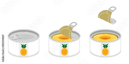 缶切り不要のスライスパインの缶詰を開けるイラスト　ミニサイズ