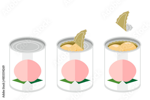 白桃の缶詰を開けるイラスト