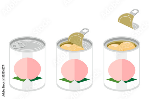 缶詰不要の白桃の缶詰を開けるイラスト　ミニサイズ