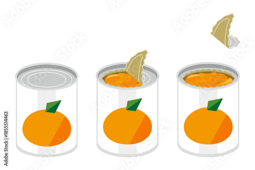 ミカンの缶詰を開けるイラスト