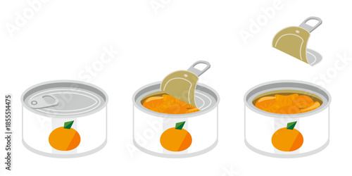缶切り不要のミカンの缶詰を開けるイラスト　　ミニサイズ