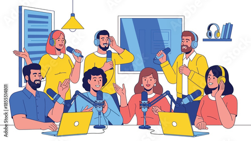Collaborative content creation a team of podcasters recording engaging audio discussions