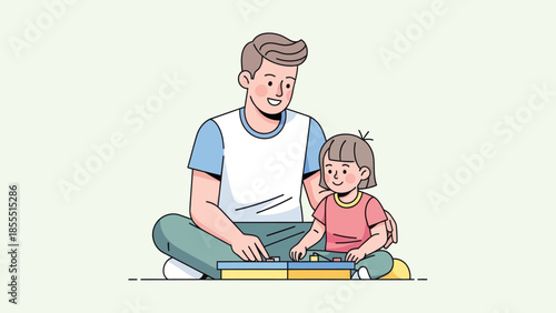 Father and Daughter Playing Board Game During Bonding Time in Cozy Home Setting