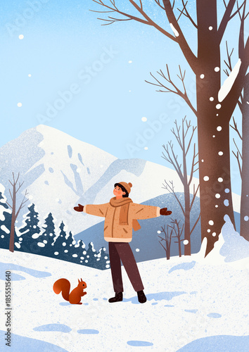 girl playing in the snow