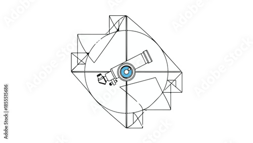 Abstract geometric representation of a powerful telescope observing the cosmos, symbolizing exploration and discovery.