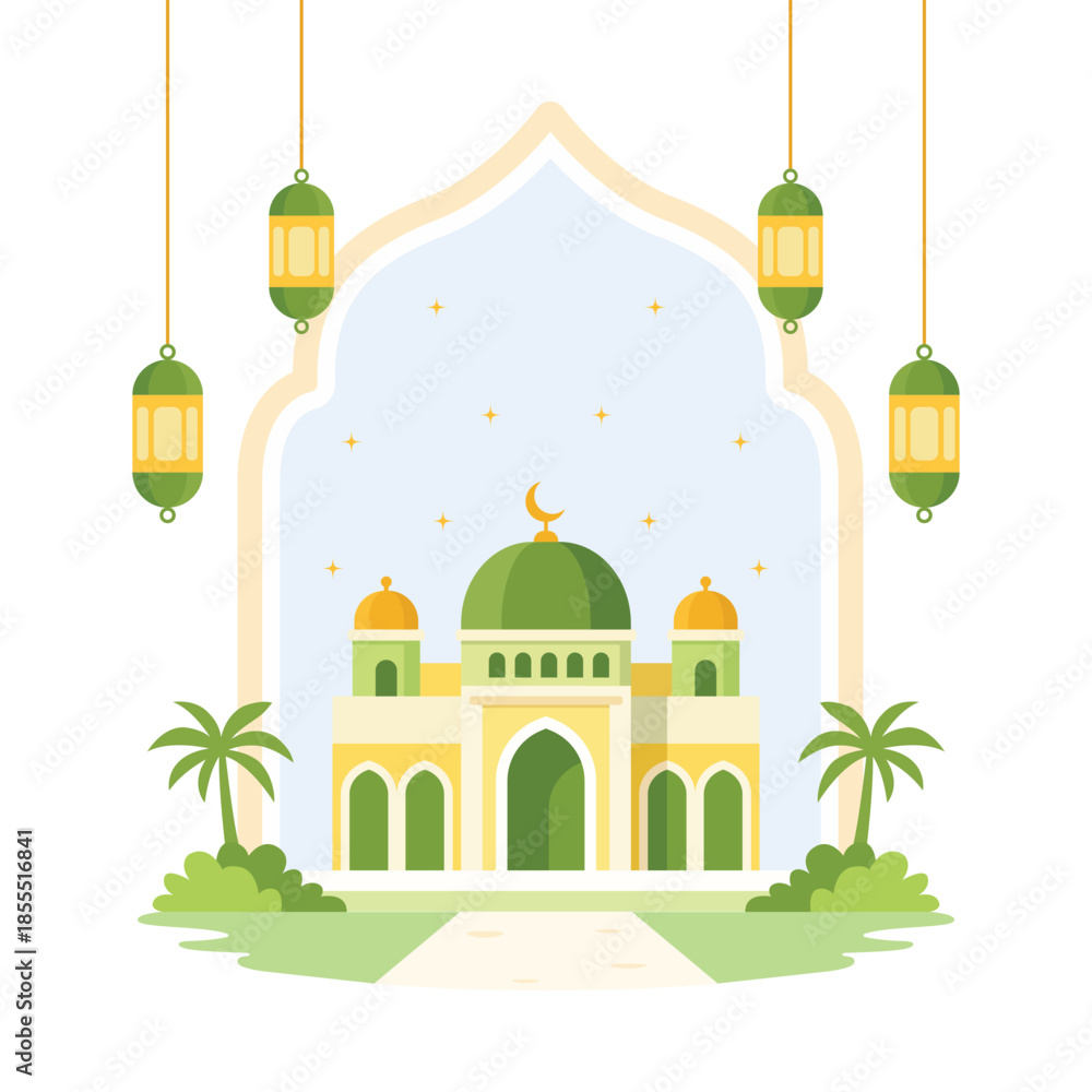 Fototapeta premium Islamic Mosque Illustration for Ramadan and Eid Celebration