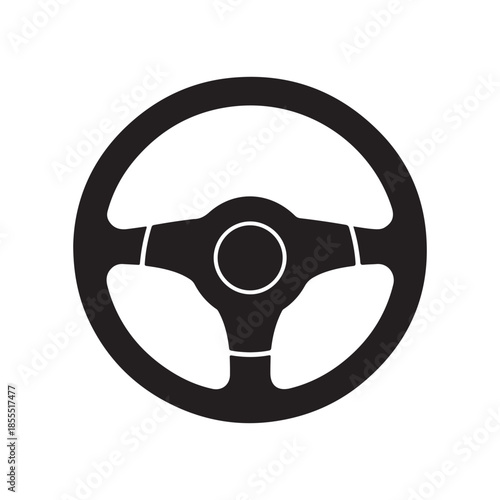 Black and white steering wheel with circular center vehicle driving transport