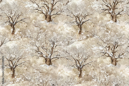 A seamless pattern of snow-covered tree branches and leaves.Real-tree white camouflage pattern with brown leaves, seamless repeating pattern, high resolution.seamless repeat repeat fabric texture.