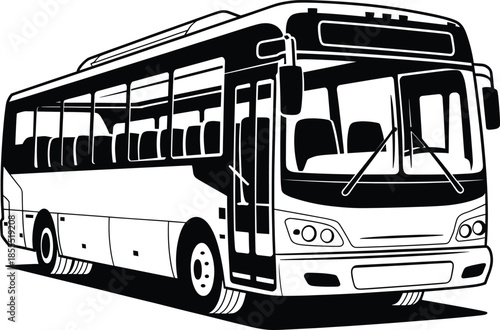 Black and white of a city transit bus vehicle transportation