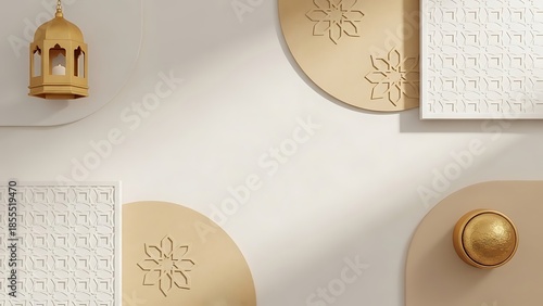 Ramadan Kareem decorative elements with golden lantern and geometric patterns for Islamic celebrations and cultural events