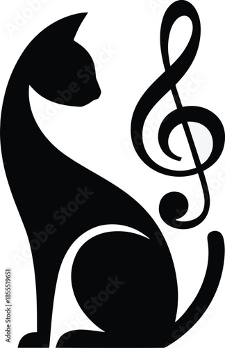Black cat silhouette with treble clef and musical note