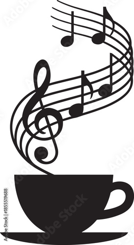 Black coffee cup with musical notes and staff saucer