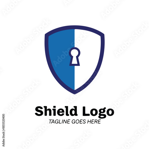 Blue and White Split Keyhole Shield Logo