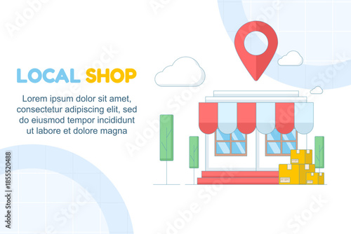 Local store concept for local SEO and nearby business discovery. Vector illustration for finding shops near your location and local search marketing.