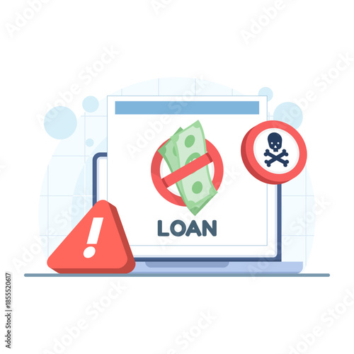 Financial fraud and loan scam illustration highlighting deceptive lending and monetary crime issues. Suitable for banking security, fraud awareness, fintech risk, and financial protection themes.