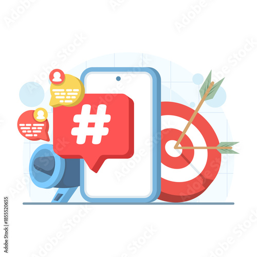 Social media marketing concept in flat vector illustration style. Ideal for digital marketing, social media strategy, online promotion, and business presentation designs.