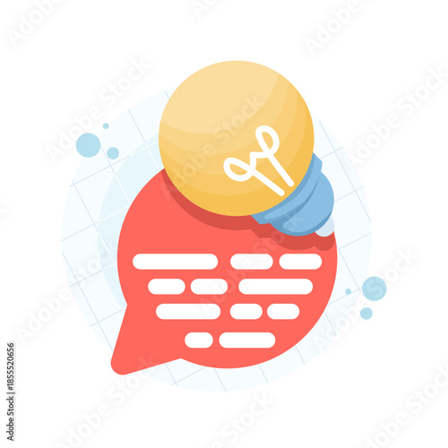 Idea message bubble with light bulb emblem for business and advertising banner design. Creative thinking, innovation, and marketing concept in vector illustration style.