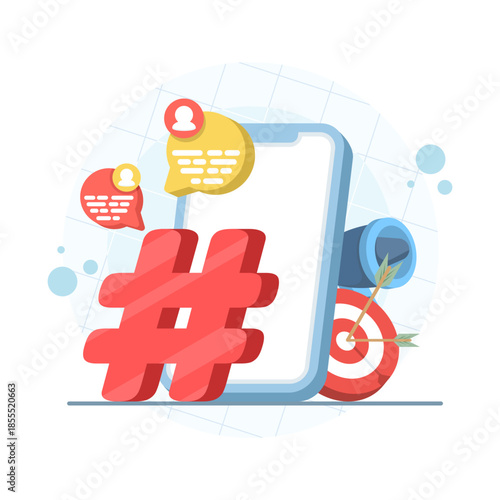 Social media marketing concept flat vector illustration for digital marketing, online promotion, content strategy, and social network business growth.