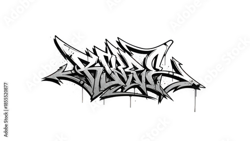 Graffiti art with sharp edges and gray colors on white