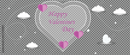 Happy valentine s day background with hearts and clouds on a transparent backdrop