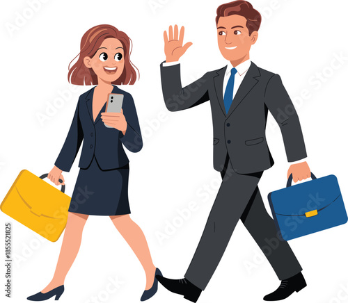 Success-driven business woman with briefcase and bags joins a businessman and diverse team of businesspeople in a professional office for a productive meeting and handshake
