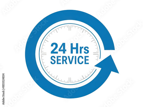 Round the clock service availability indicated by clock and arrows isolated on transparent background. 24 hours service available