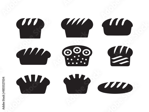 Nine black and white of bread and pastry muffin baguette loaf