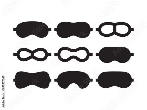 Nine black sleep masks in various shapes and styles eye mask collection