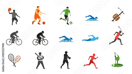 Collection of various sports and activity icons for a healthy lifestyle, isolated white background.