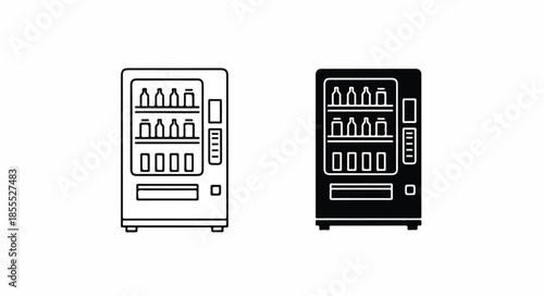 Line art illustration of two vending machines in black and white on a plain background.