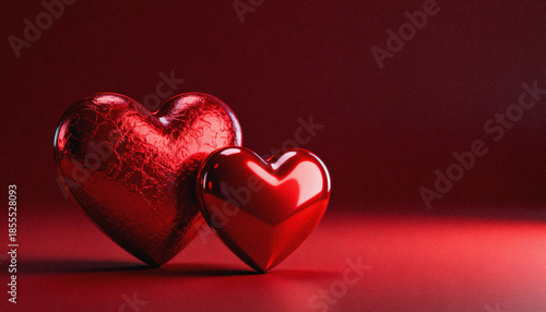 Tableau sur toile Two shimmering red hearts symbolizing deep affection and enduring love against a