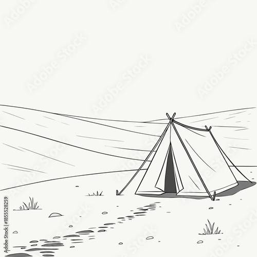 White nomad tent standing in snow covered desert