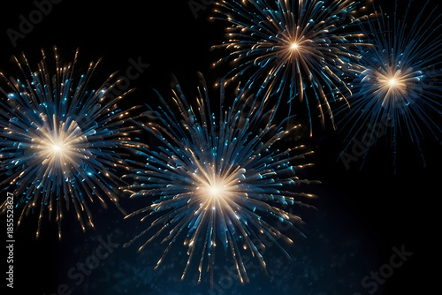 Blue firework sparks radiating outward on black background