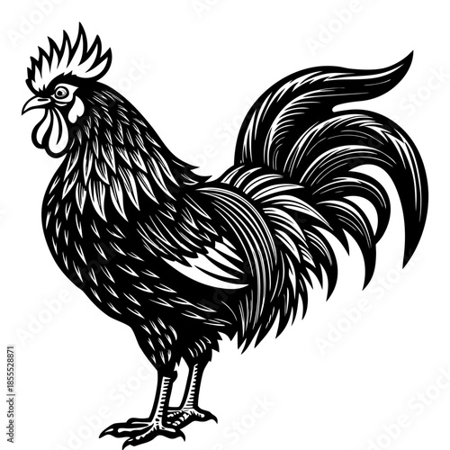 “Funny Rooster Cartoon Black and White Chicken Line Art Vector Illustration”