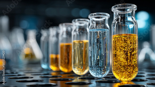 Environmental lab test tube arrangement displaying analytical equipment precision, chemical sample assessment clarity, scientific workflow structure, ecological research intensity, and laboratory