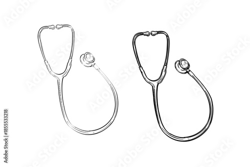 Two silver stethoscopes isolated on a white background medical listening devices