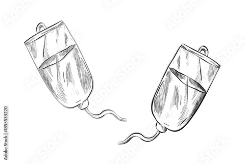 Sketch of two iv drip bags with tubes medical healthcare illustration