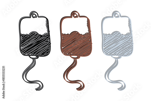 Sketch style iv drip bags in black brown and grey colors