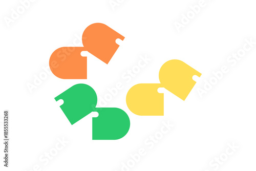 Colorful capsules and pills scattered on a white background medical illustration