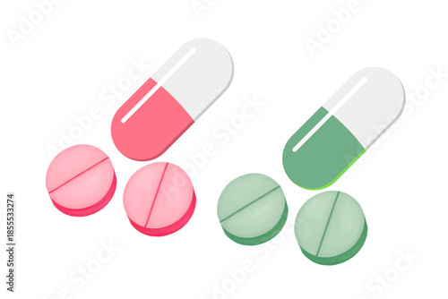 Assorted pharmaceutical pills and capsules in red and green hues