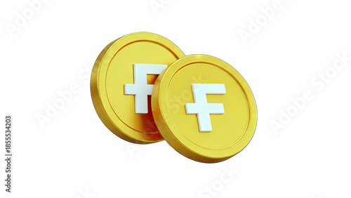 3D Gold Coins with Swiss Franc Symbol on transparent background