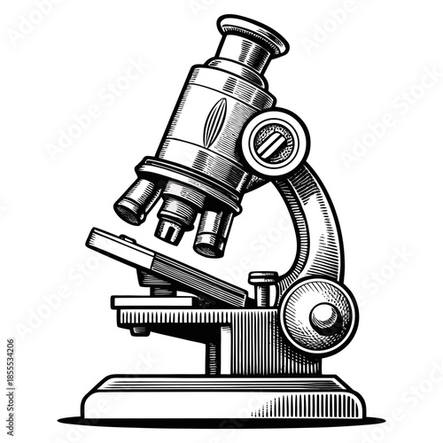 “Vintage Microscope Illustration Scientific Laboratory Line Art Vector”