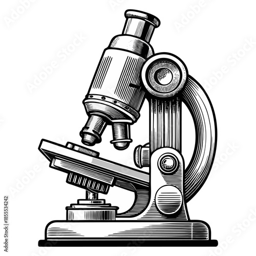 “Vintage Microscope Illustration Scientific Laboratory Line Art Vector”