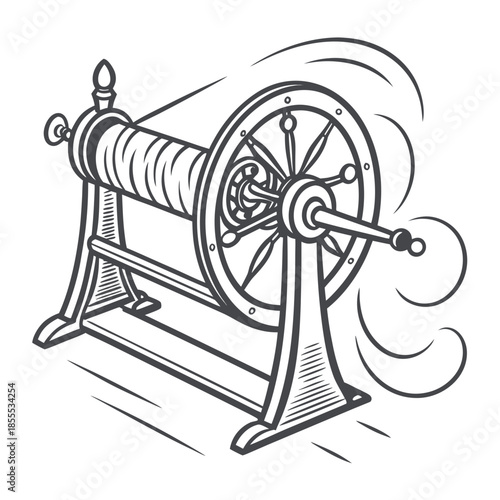 Silk thread spinning machine in motion on white background 1